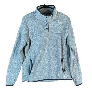 Eddie Bauer Womens Sweatshirt Gray Radiator Fleece Snap Mock Neck Large